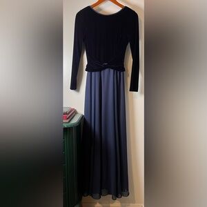 Scott‎ McClintock Velvet & Chiffon Holiday Blue Bow Waist Long Gown Dress Sz 6
